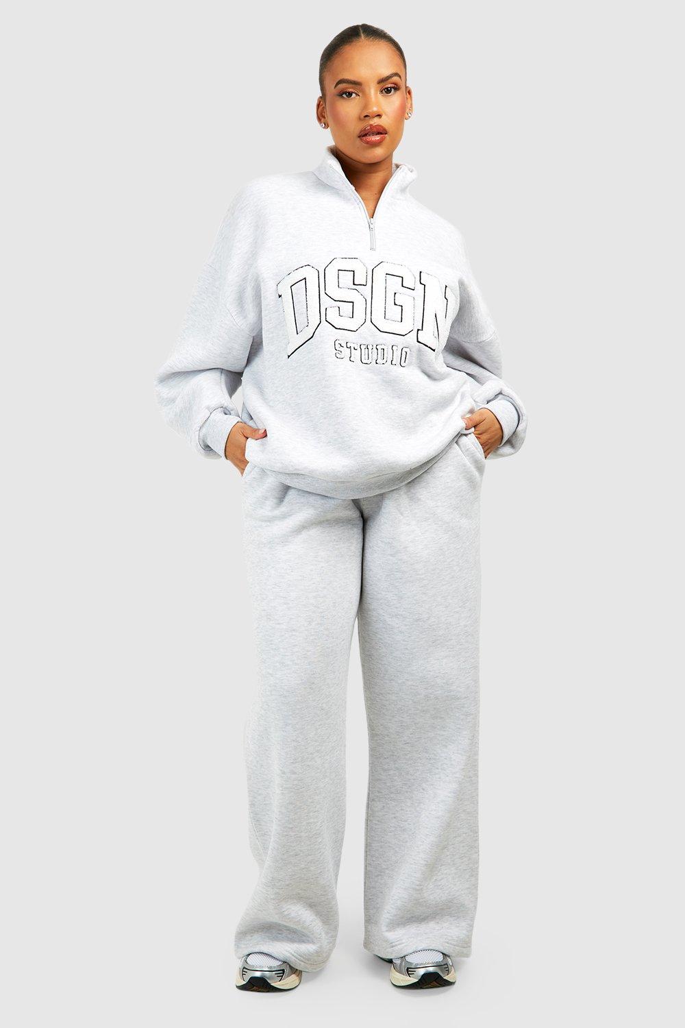 Womens Plus Applique Dsgn Studio And Straight Leg Jogger Tracksuit - Grey - 20, Grey